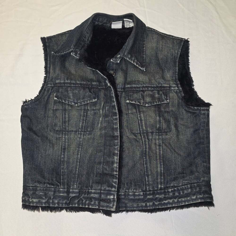 Armani Exchange Black Faux Fur Lined Denim Vest Jacket Medium